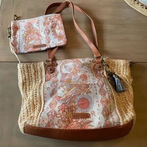 Sakroots Peach Floral Canvas Shoulder Tote with Matching Wristlet